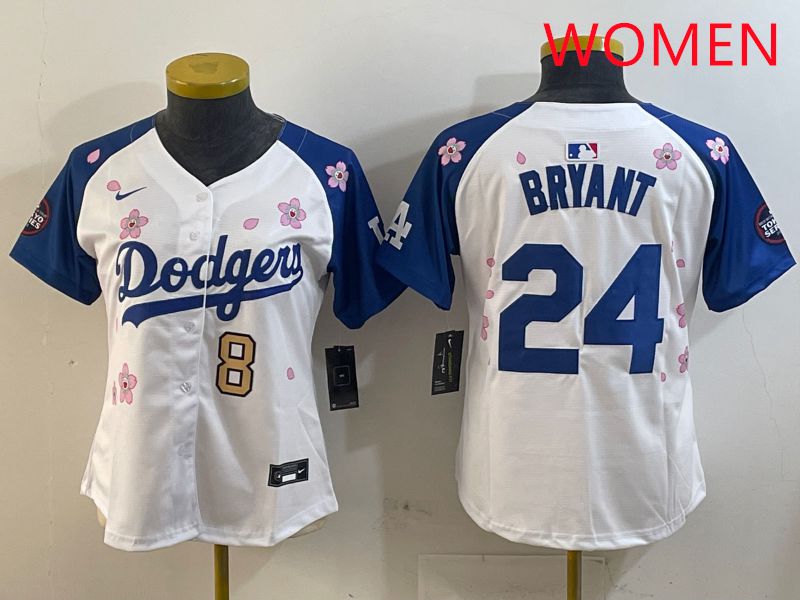 Women Los Angeles Dodgers #24 Bryant White Blue Sakura Edition 2025 Nike MLB Jersey style 11->women mlb jersey->Women Jersey